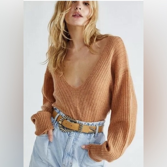 Free People Elias V Neck Cashmere Sweater in Cinnamon Size XS - Picture 1 of 6